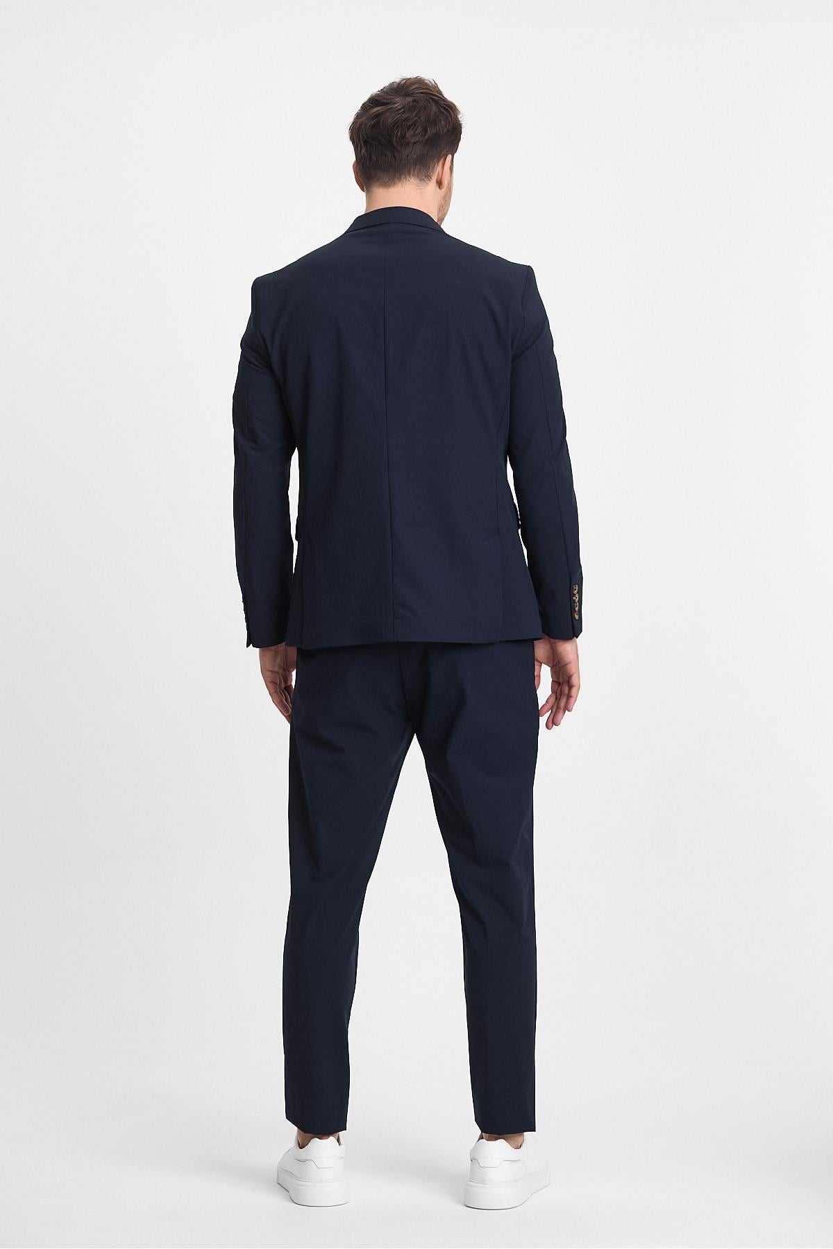 Polli Erkek Lacivert Polyamid-Teknik  Esnek Yazlık Serin Tutan Kumaş  Slim Fit  2'li Takım Elbise