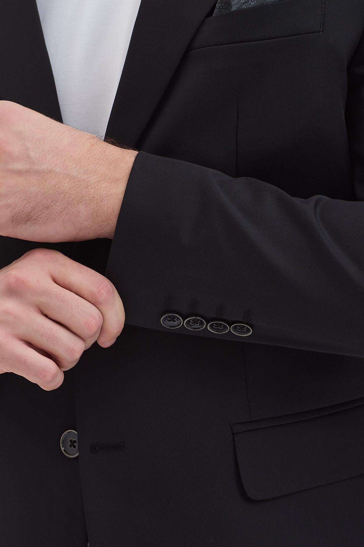 Poly Erkek Siyah Likralı Pamuklu Slim Fit Spor Blazer Ceket