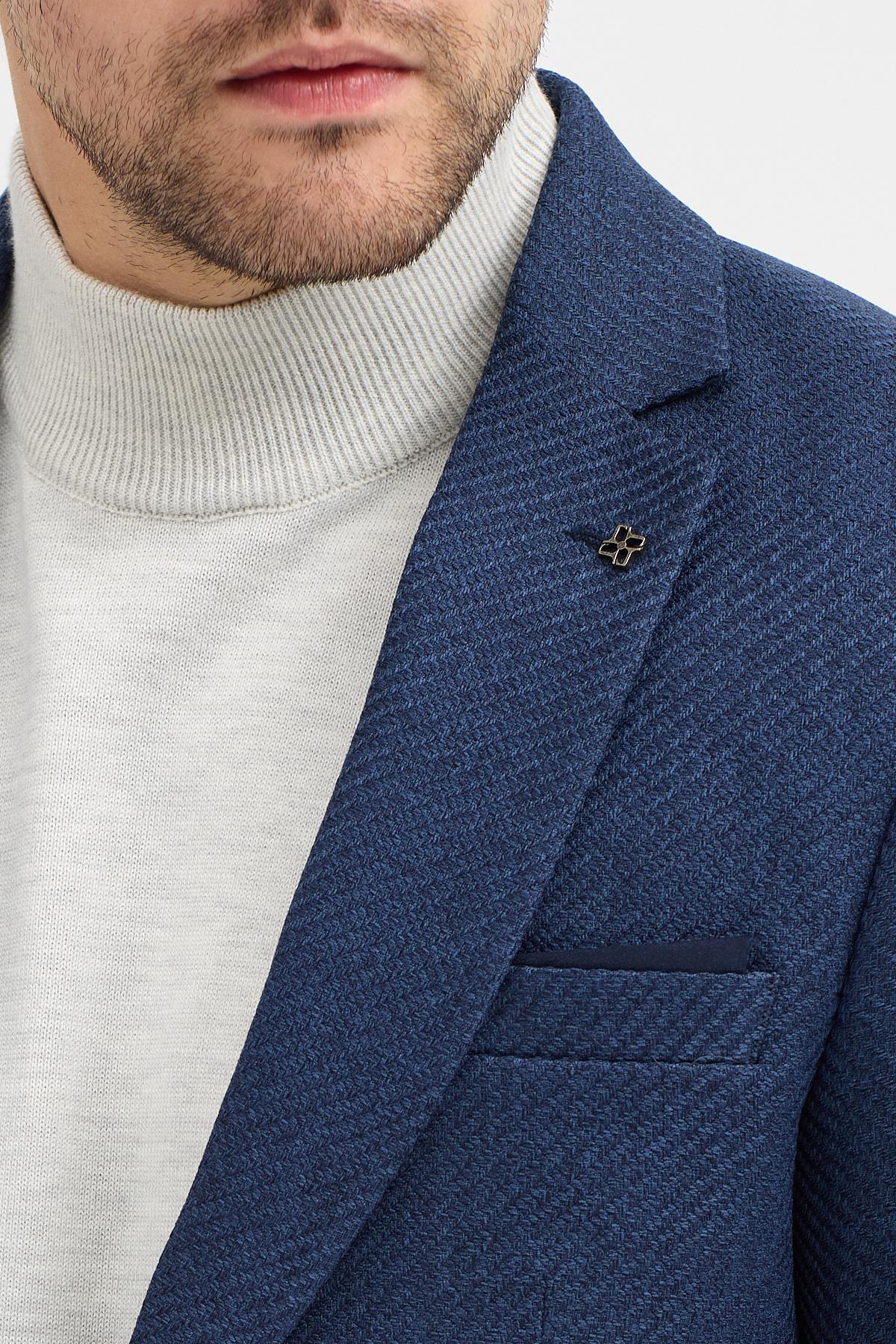 Pompillo Erkek Lacivert Mono Yaka Slim Fit Desenli Blazer Ceket