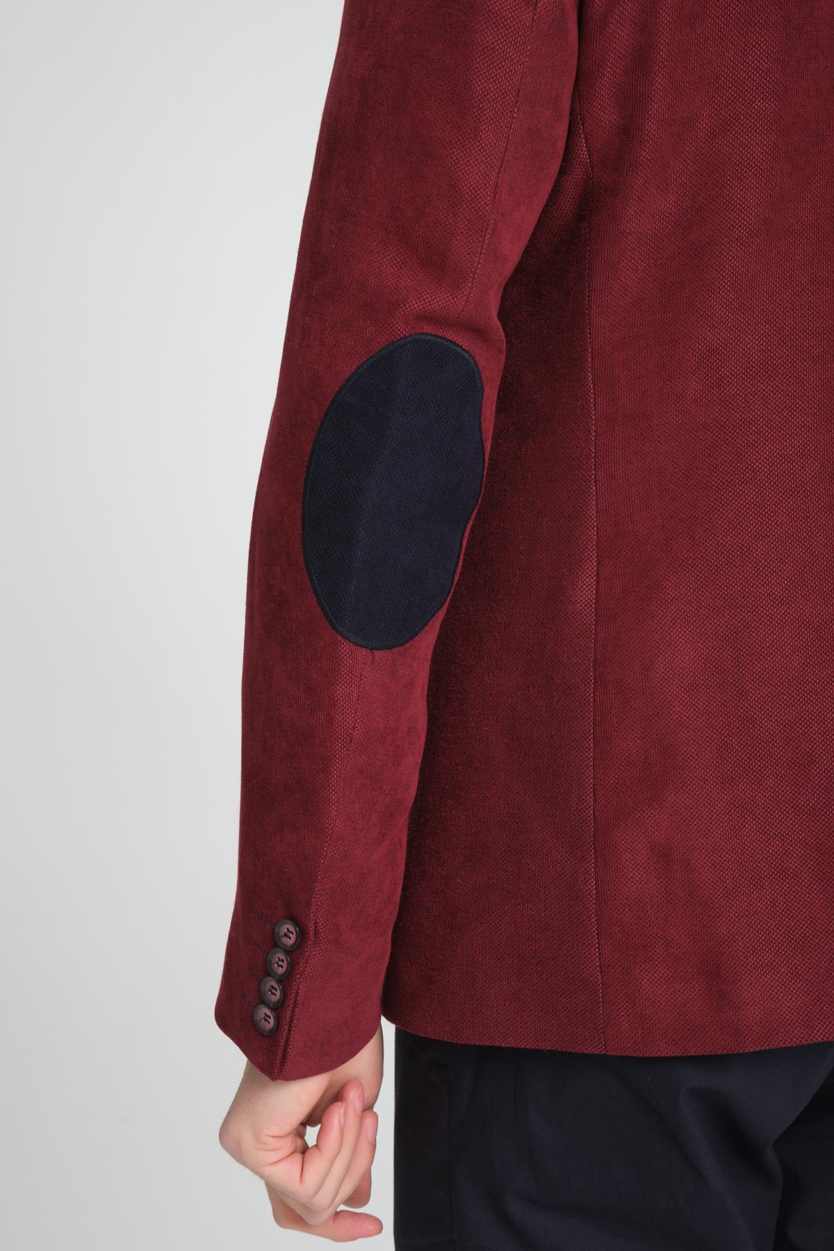 Racinos Erkek Bordo Kalın Kadife Kumaşlı Dirsekli Slim Fit Dar Kesim Spor Blazer Ceket
