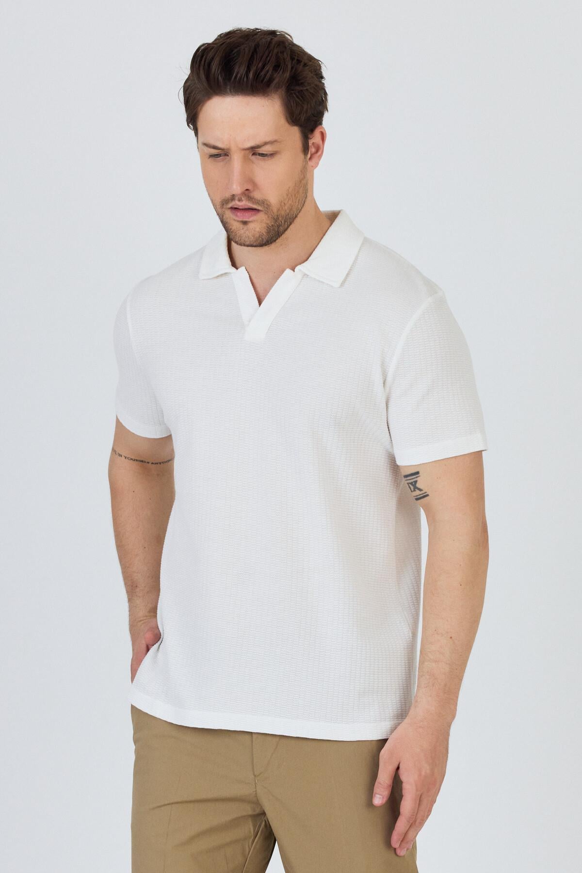 Rico Erkek Ekru Pamuk Karışımlı Polo Yaka T-shirt