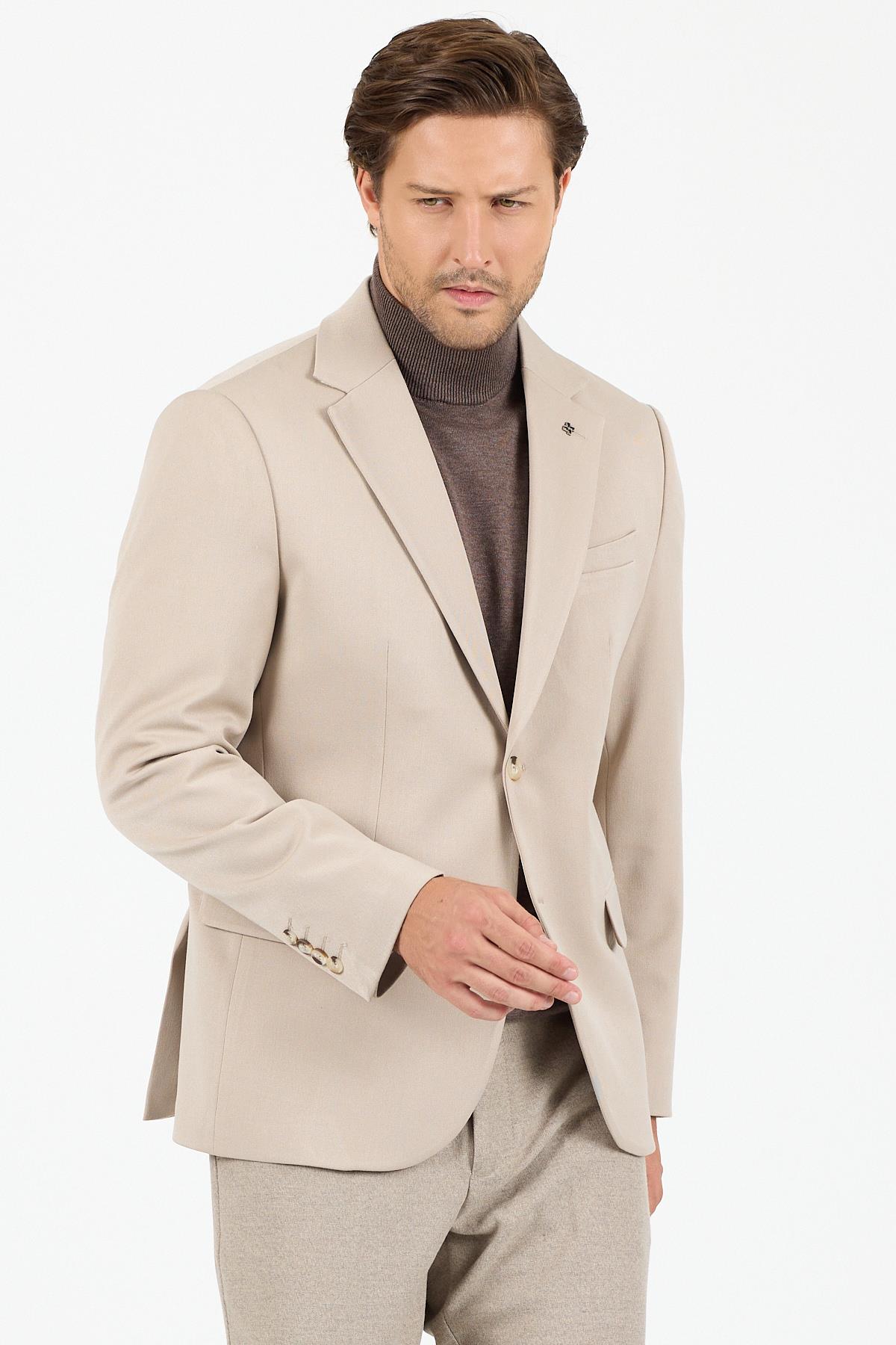 Rollex Erkek Krem Likralı Kumaşlı 2026 Kış Spor Blazer Ceket