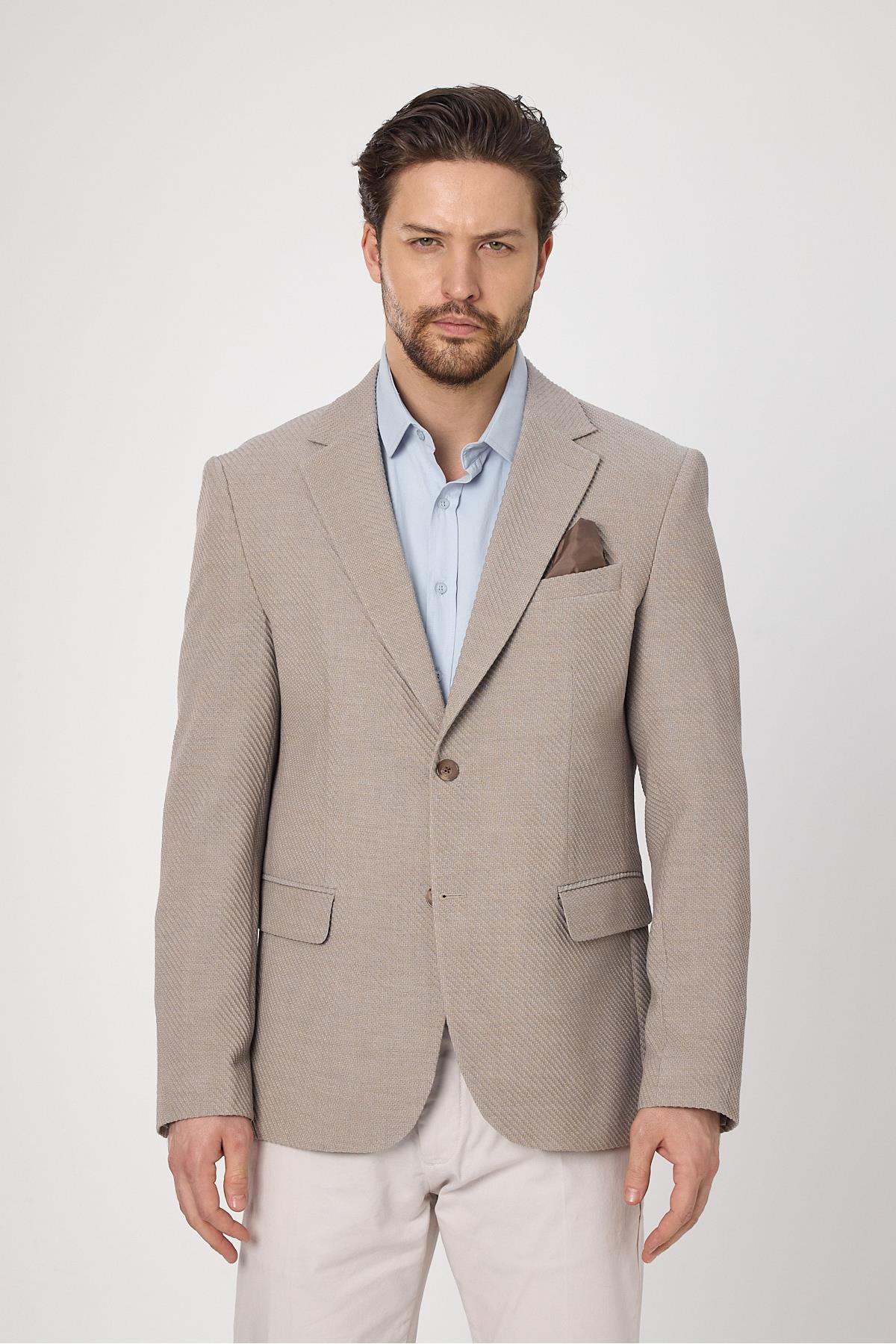 Sandeo Erkek Smoke Diagonel Desenli Esneyen Kumaş Likralı Blazer Ceket