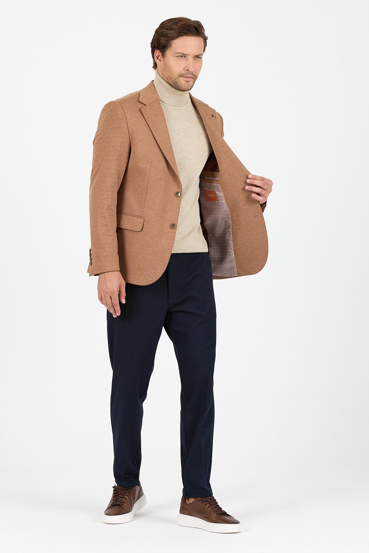 Savue Erkek Camel Pamuk Karışımlı Likralı Esneyen Kumaşlı Spor Blazer Ceket