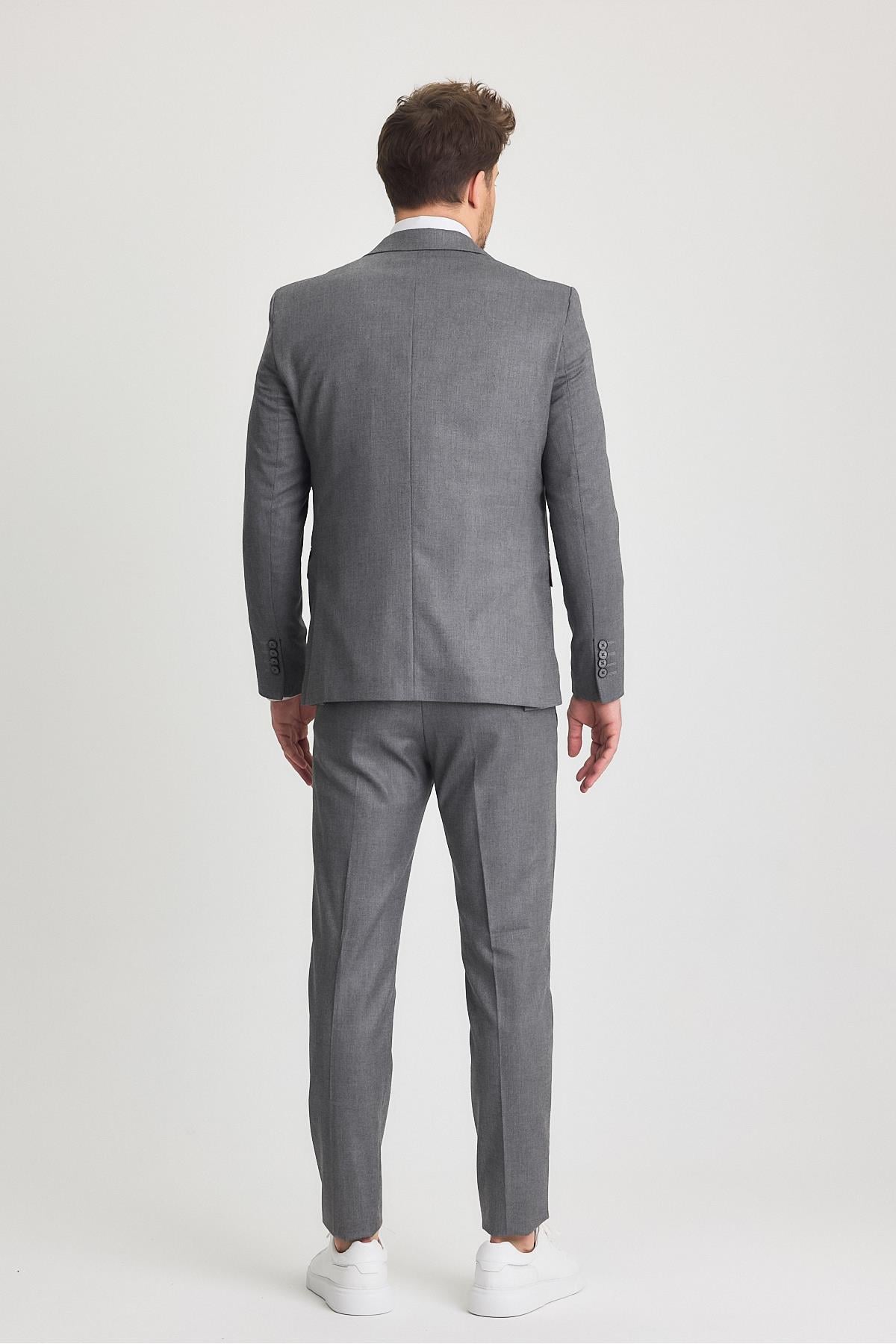 Serardo Erkek Siyah-Gri Karışımlı Slim Fit Ceket Pantolon Yelek Takım Elbise