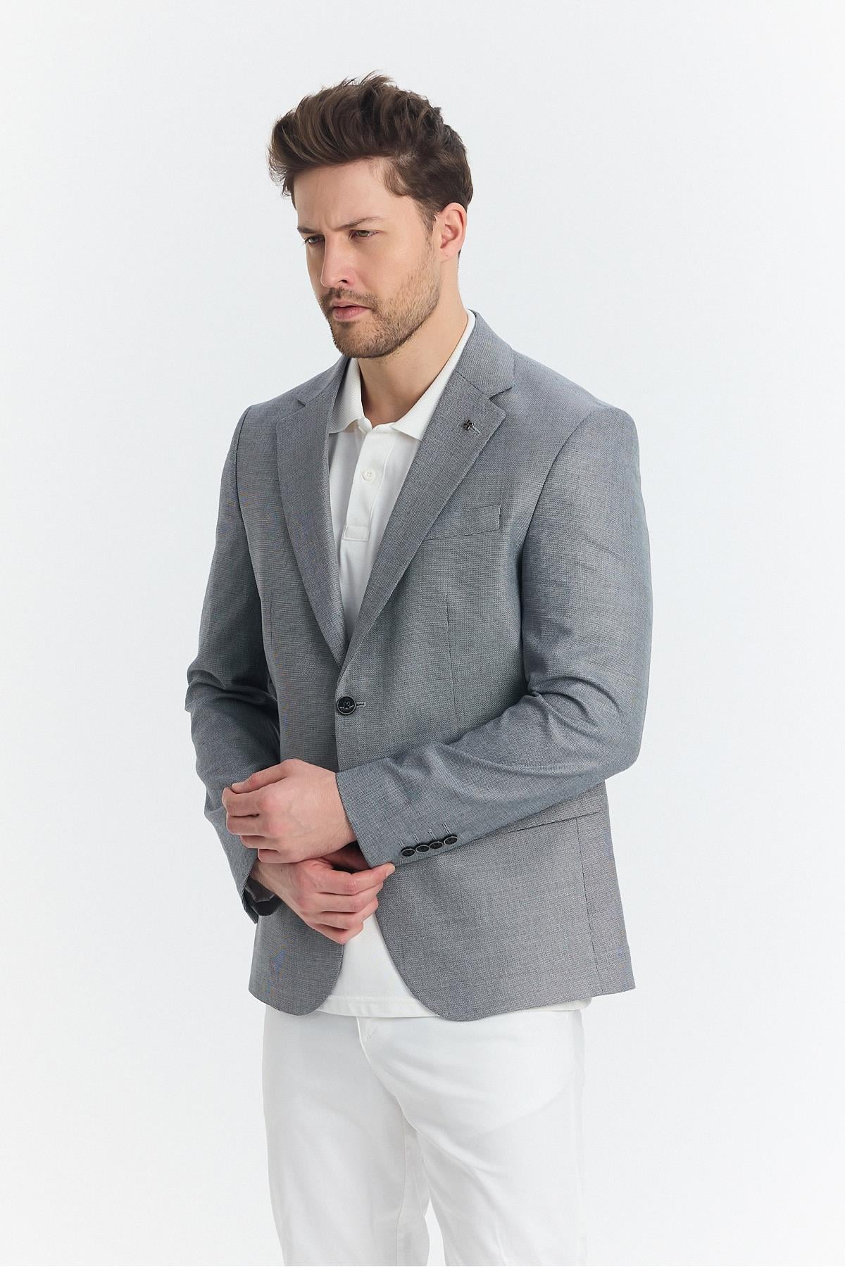Serardo Erkek Siyah Yarım Astarlı Kapak Cepli İlkbahar-Yaz Spor Blazer Ceket
