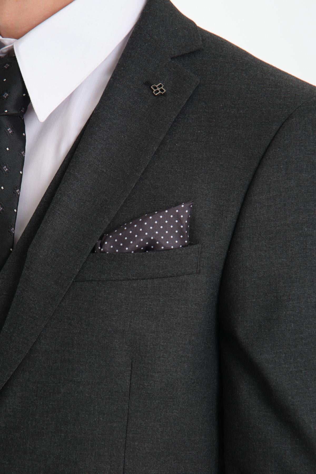 Slim Fit Antrasit Düz Mono Yaka Çift Yırtmaçlı Astarlı Takim Elbise