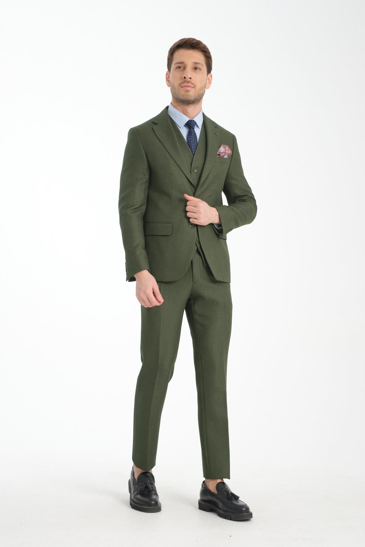Slim Fit Kalın Düz Mono Yaka Çift Yırtmaçlı Astarlı Takim Elbise