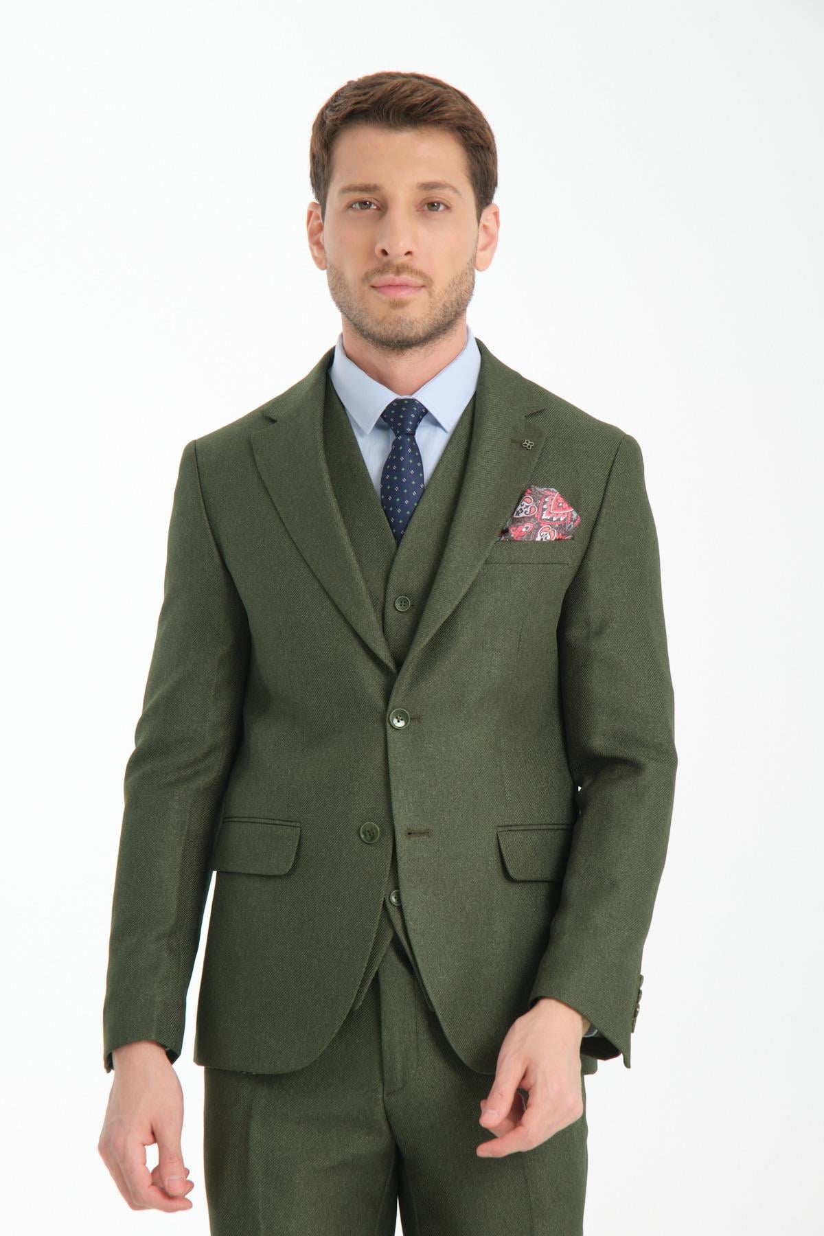 Slim Fit Kalın Düz Mono Yaka Çift Yırtmaçlı Astarlı Takim Elbise