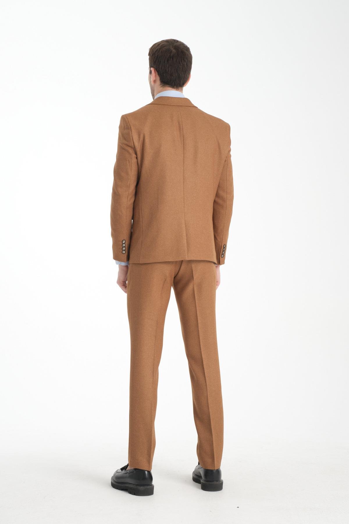 Slim Fit Kalın Düz Mono Yaka Çift Yırtmaçlı Astarlı Takim Elbise