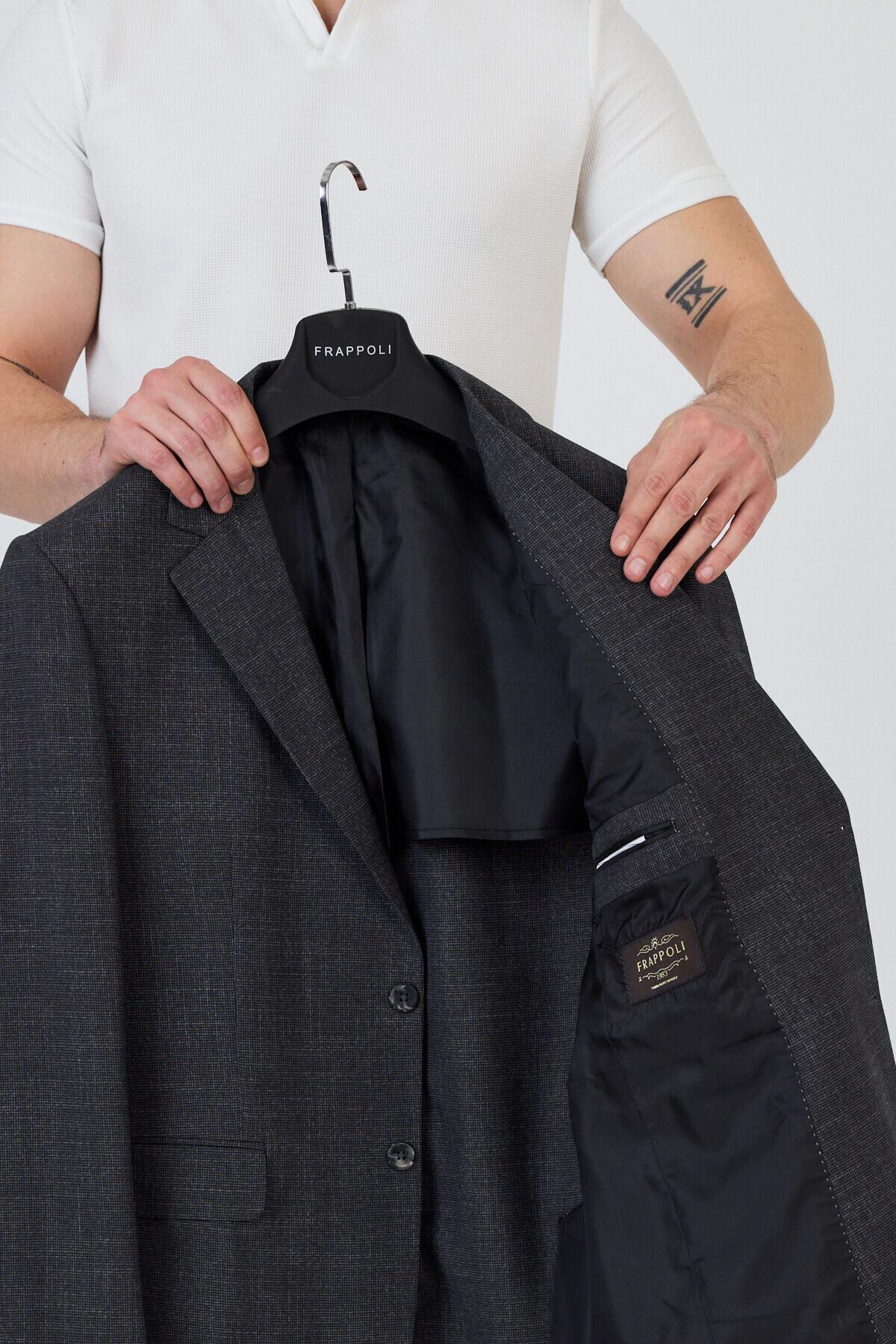 Tadic Erkek Siyah Desenli Esneyen Kumaş Slim Fit Kapak Cepli Yarım Astar 4 Mevsim Blazer Ceket