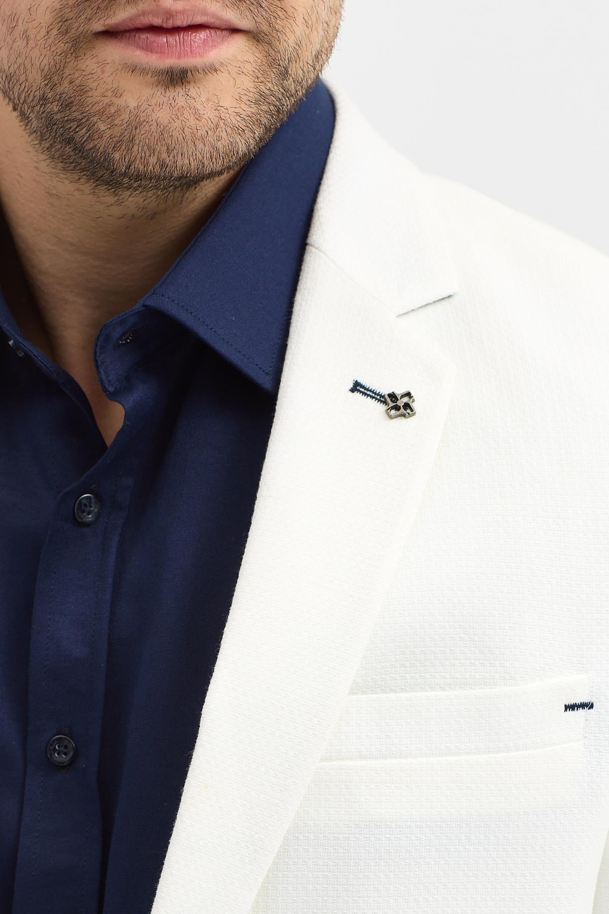Varadero Erkek Beyaz Poliviskon Kumaşlı Slim Fit Spor Blazer Ceket