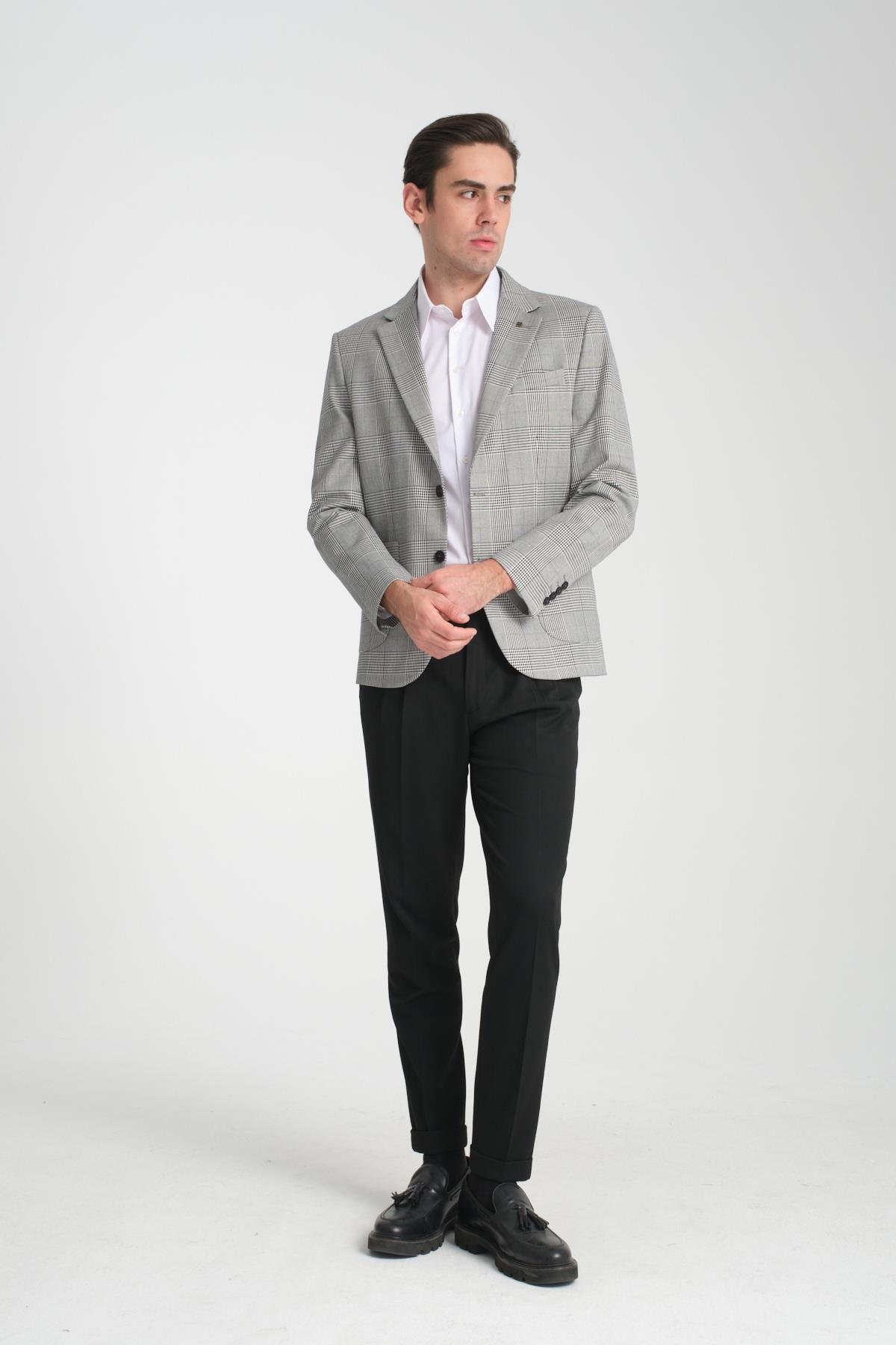 Vatana Erkek Siyah Mono Yaka Yarım Astarlı Slim Fit Spor Blazer Ceket