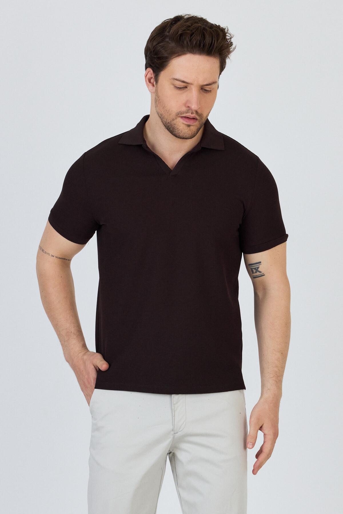 Venedik Erkek Kahve Pamuk Karışımlı Polo Yaka T-Shirt