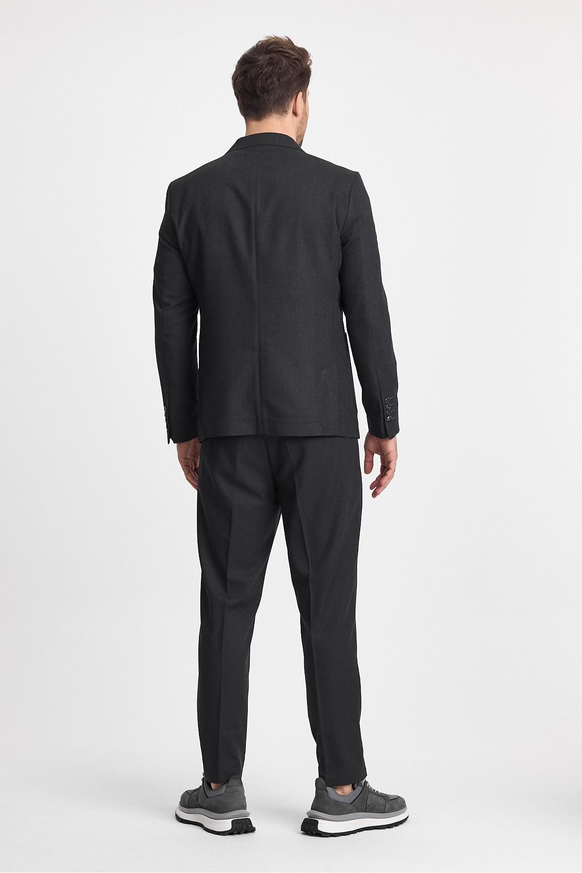 Venüs Erkek Koyu Gri 4 Mevsim Rahat Kumaş Slim Fit Yarım Astarlı Spor Blazer Ceket
