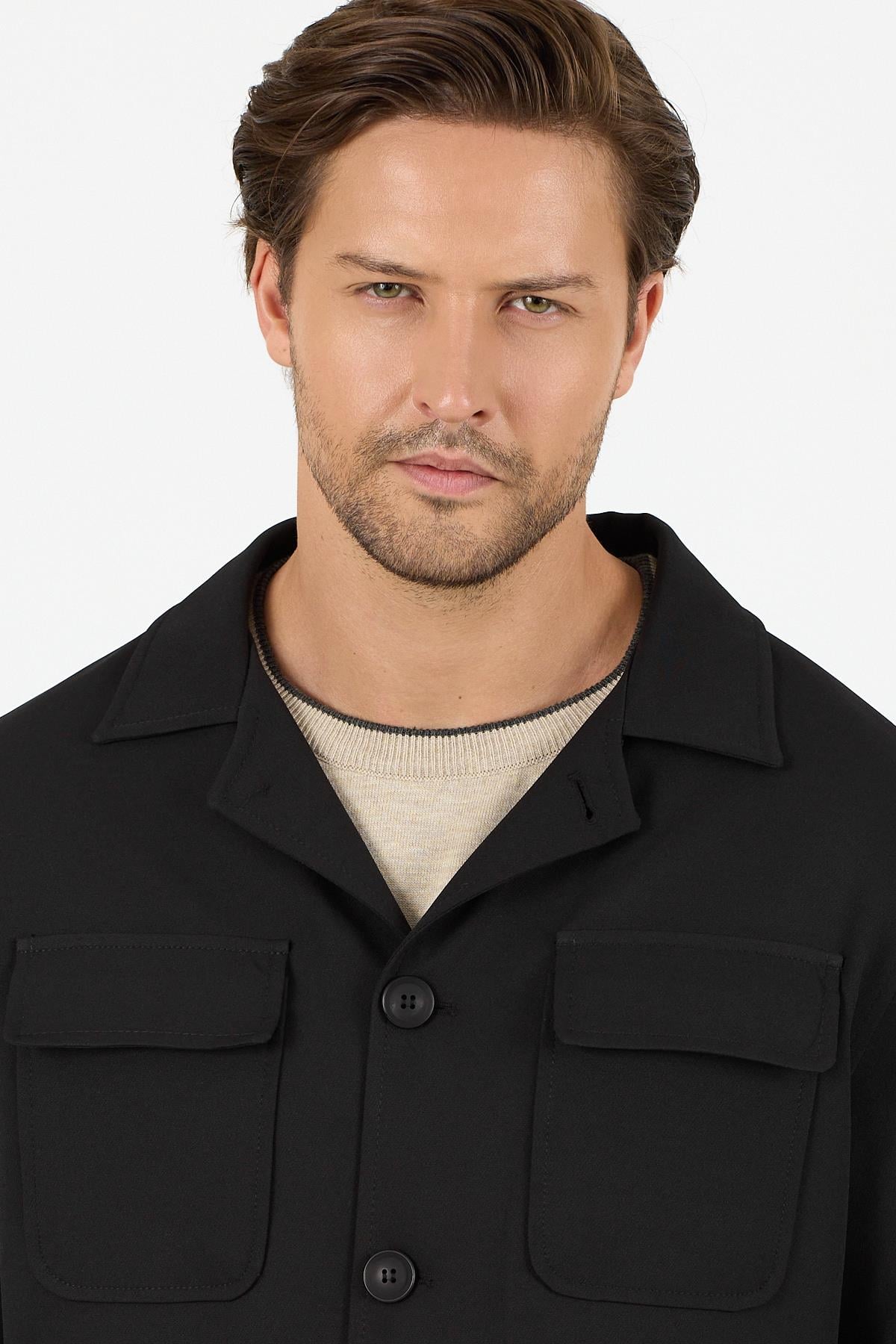 Viana Erkek Siyah Overshirt Likralı Spor Ceket