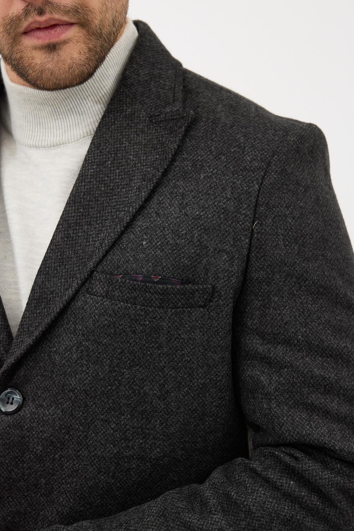 Vivone Erkek Füme Sivri Yaka Slim Fit Kaşe Kaban