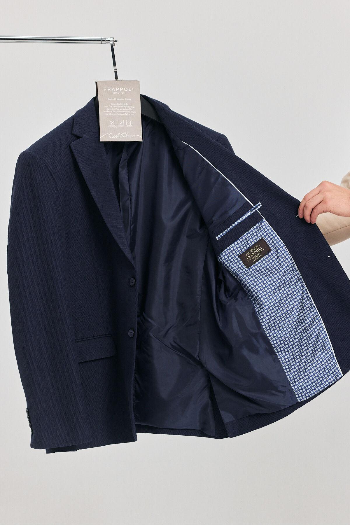 Vorteks Erkek Lacivert Likralı Esnek Kumaşlı Slim Fit Blazer Ceket (Büyük Beden - Battal)
