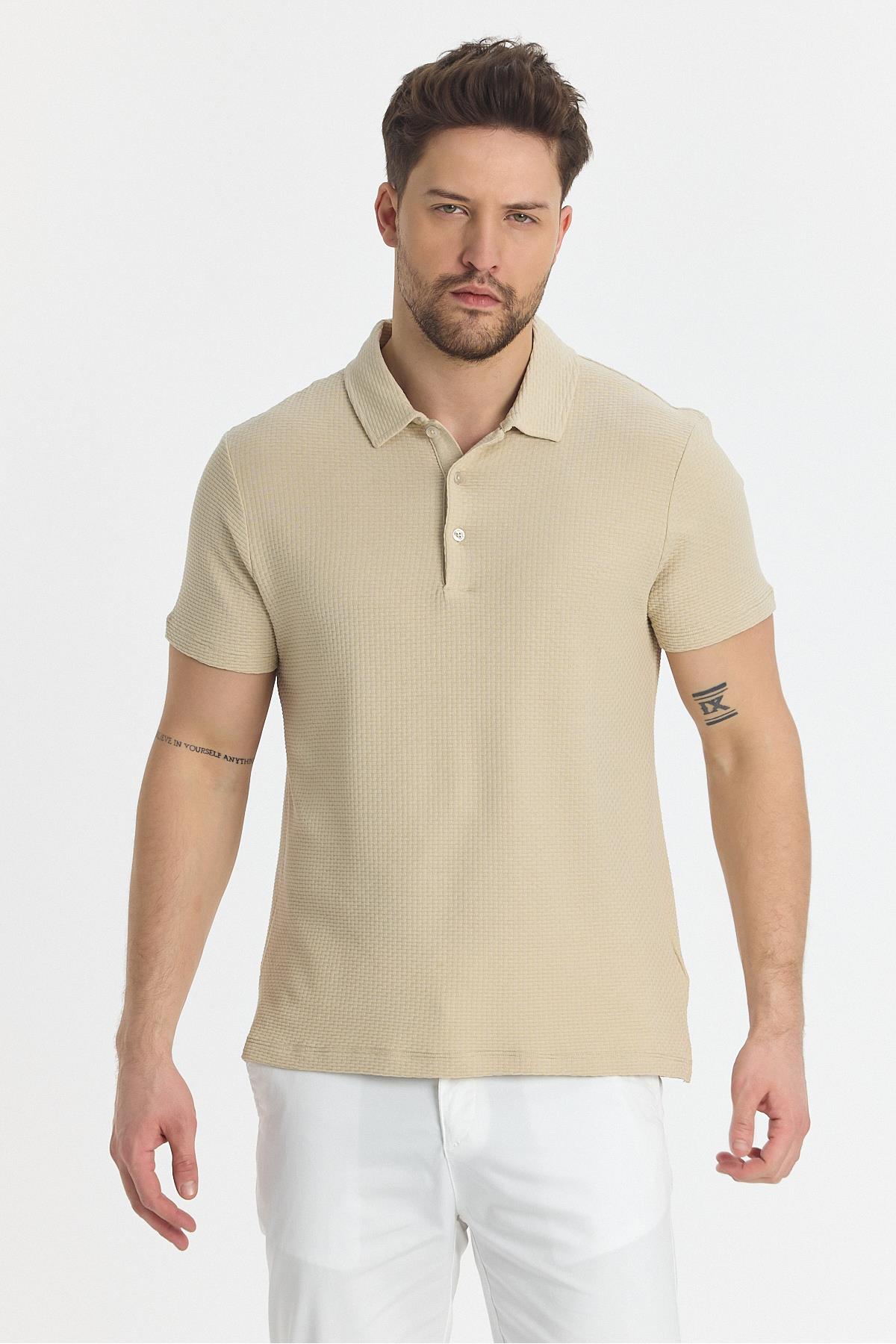 Waffle Erkek Regular Fit Polo Yaka T-Shirt 100% Pamuk POLOYAKA-DÜĞMELİ