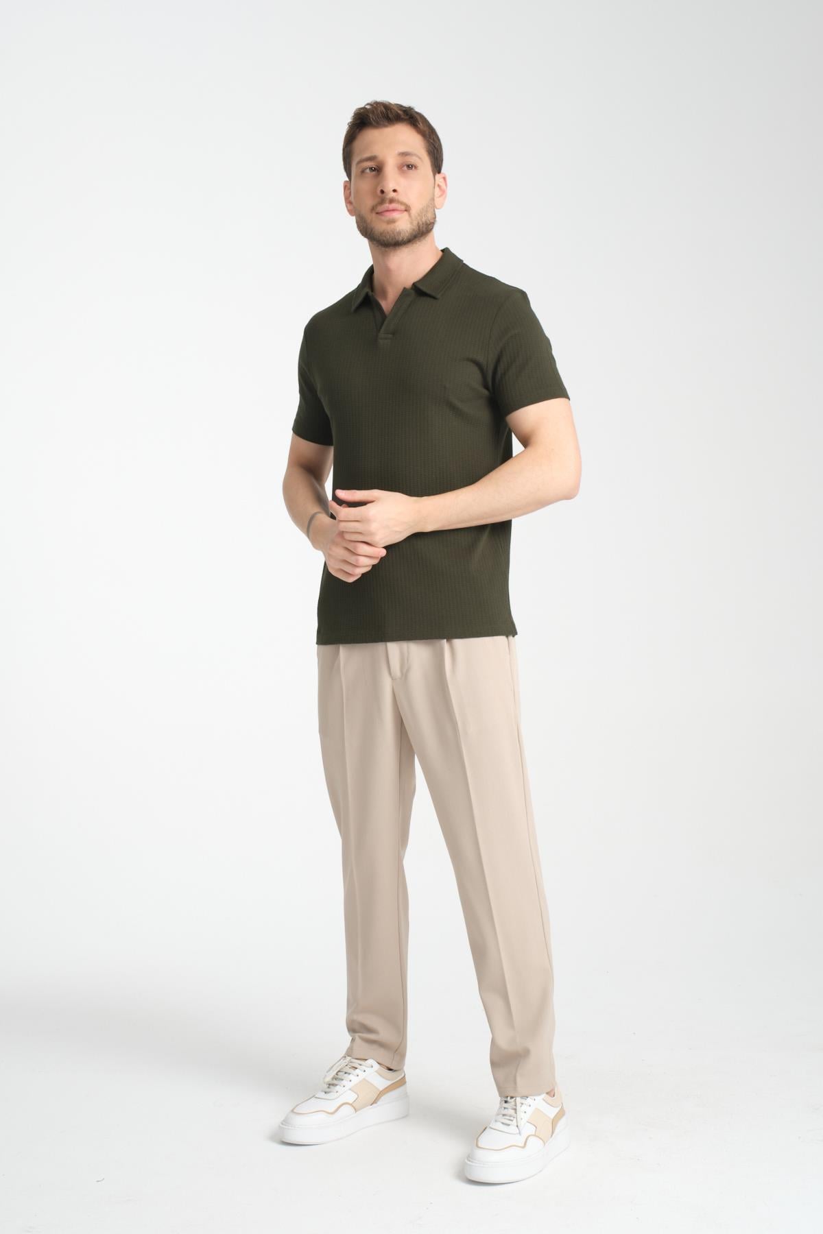 Waffle Erkek Regular Fit Polo Yaka T-Shirt 100% Pamuk POLOYAKA