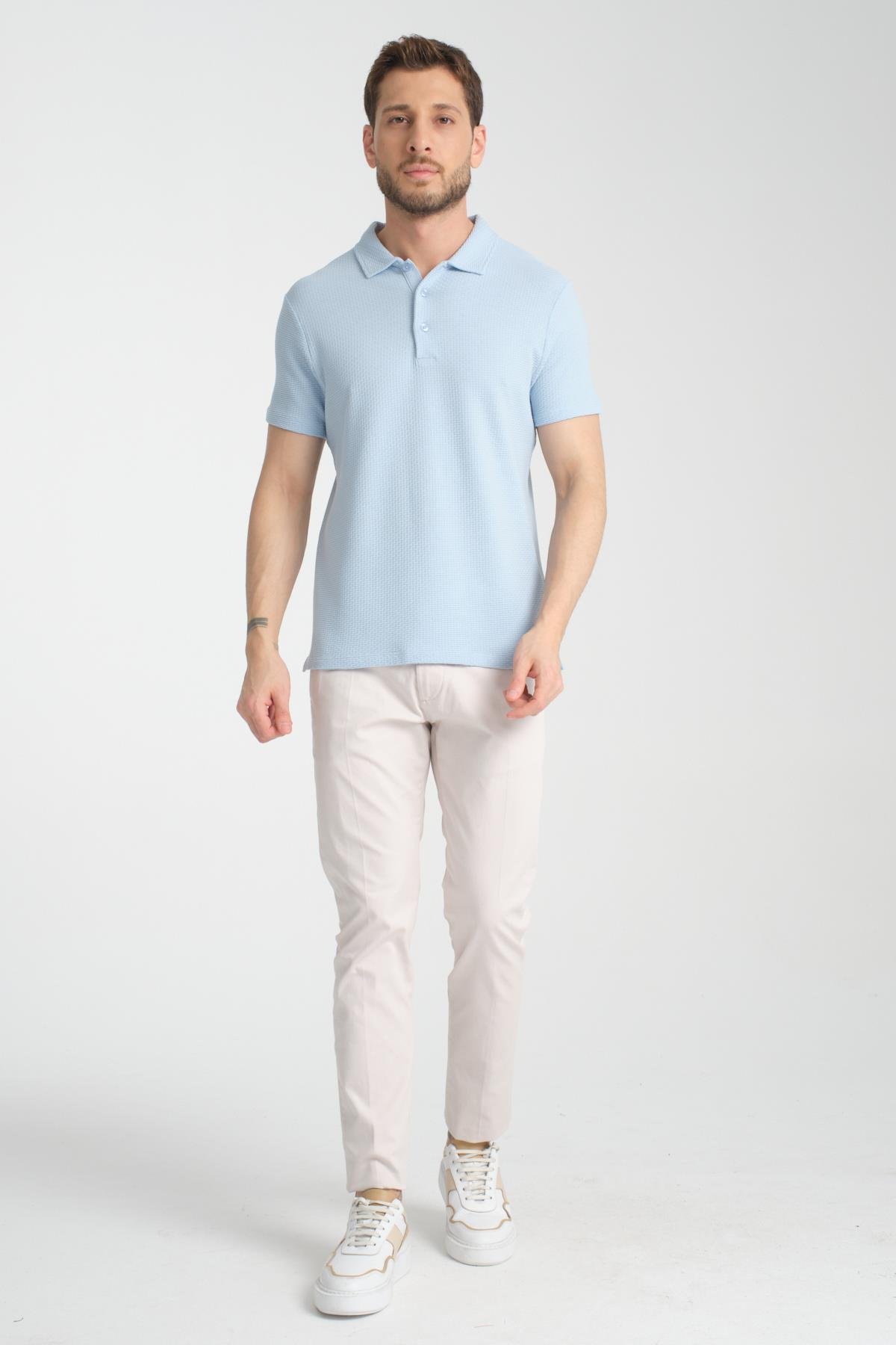 Waffle Erkek Regular Fit Polo Yaka T-Shirt 100% Pamuk POLOYAKA-DÜĞMELİ