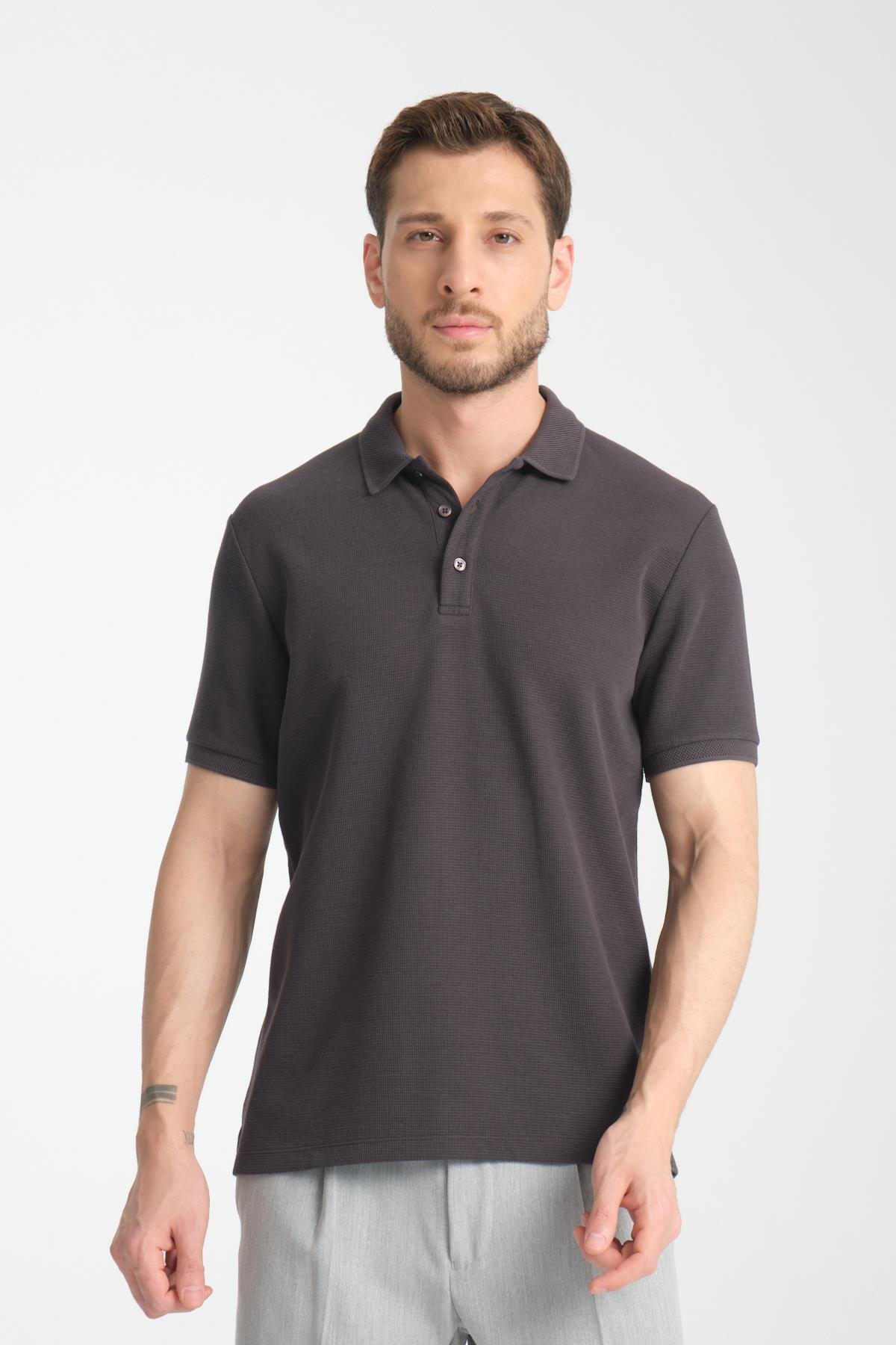 Waffle Erkek Regular Fit Polo Yaka T-Shirt 100% Pamuk POLOYAKA-DÜĞMELİ