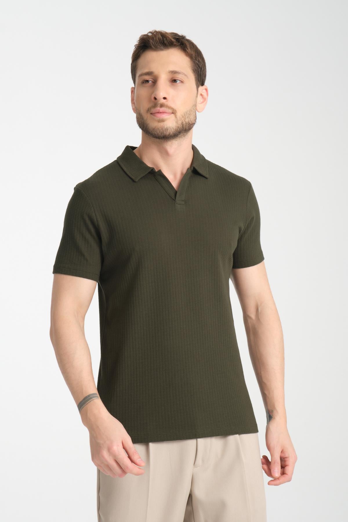 Waffle Erkek Regular Fit Polo Yaka T-Shirt 100% Pamuk POLOYAKA