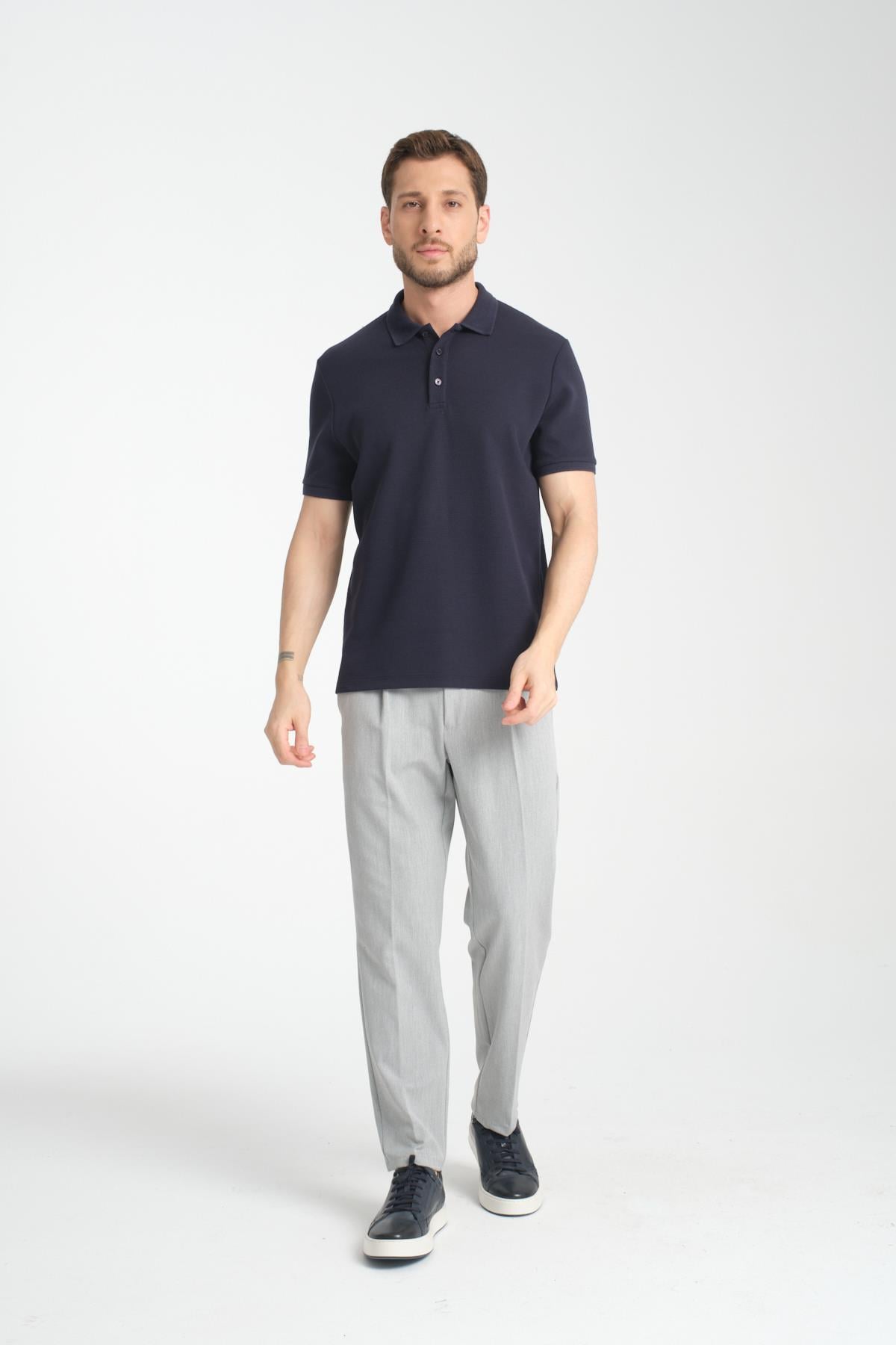 Waffle Erkek Regular Fit Polo Yaka T-Shirt 100% Pamuk POLOYAKA-DÜĞMELİ