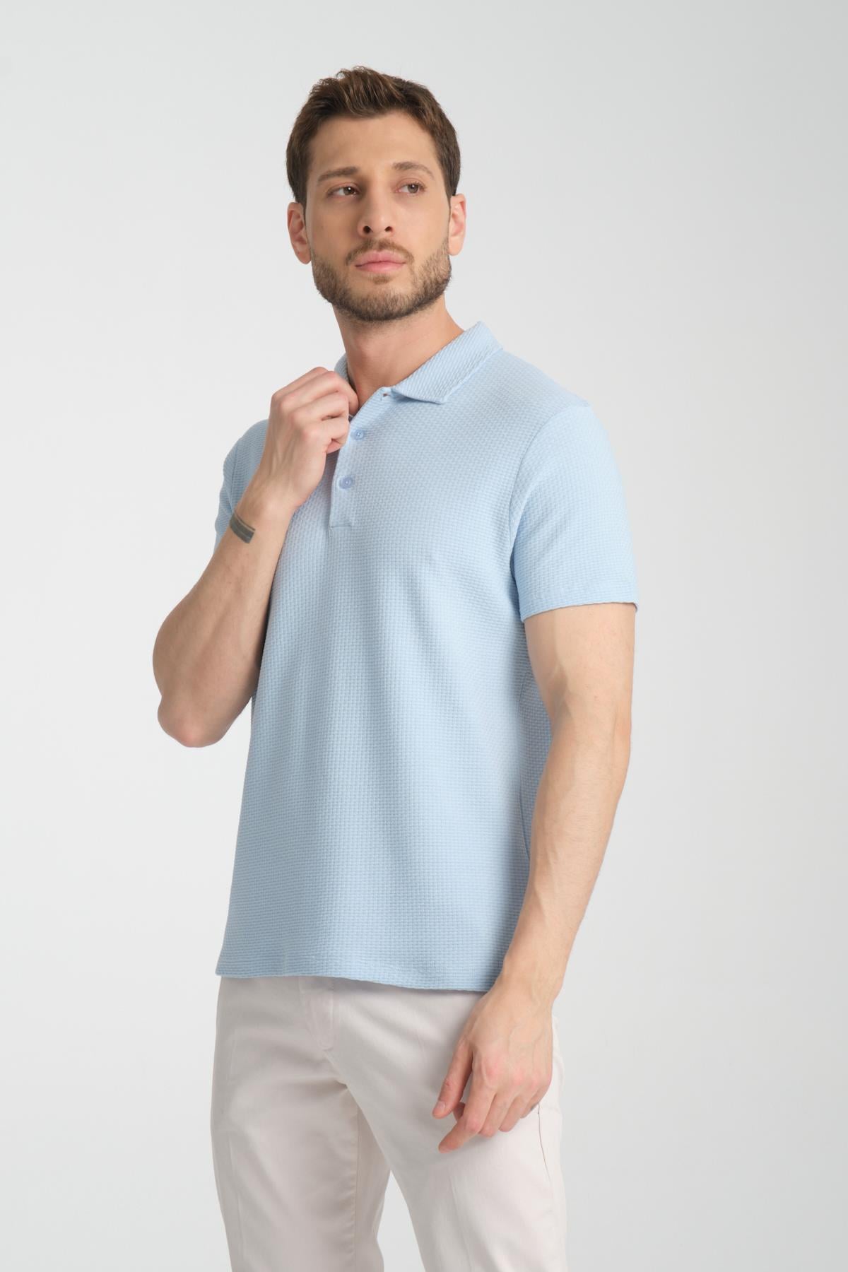 Waffle Erkek Regular Fit Polo Yaka T-Shirt 100% Pamuk POLOYAKA-DÜĞMELİ