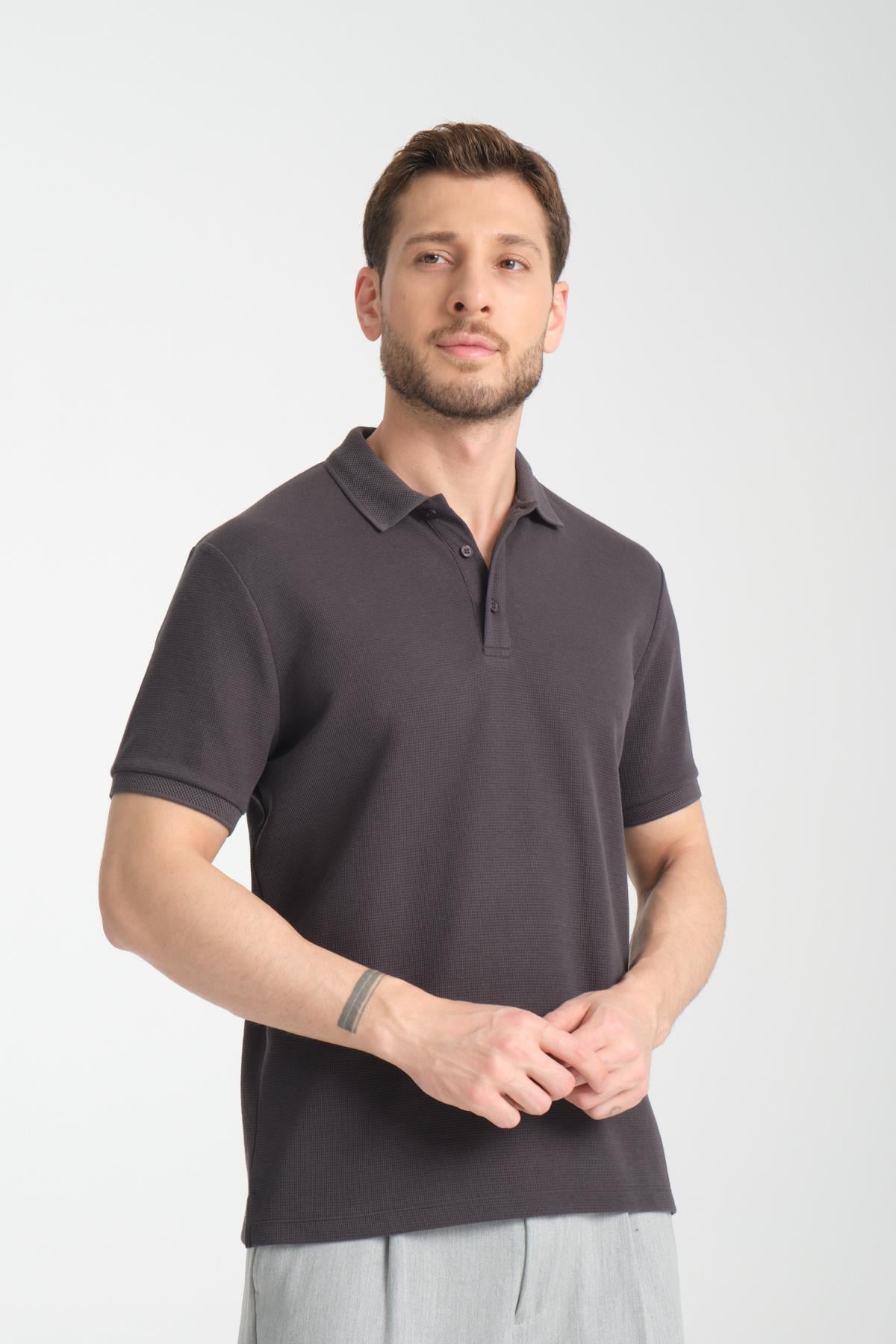 Waffle Erkek Regular Fit Polo Yaka T-Shirt 100% Pamuk POLOYAKA-DÜĞMELİ