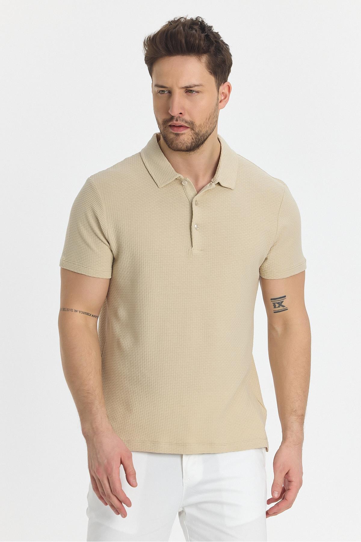 Waffle Erkek Regular Fit Polo Yaka T-Shirt 100% Pamuk POLOYAKA-DÜĞMELİ