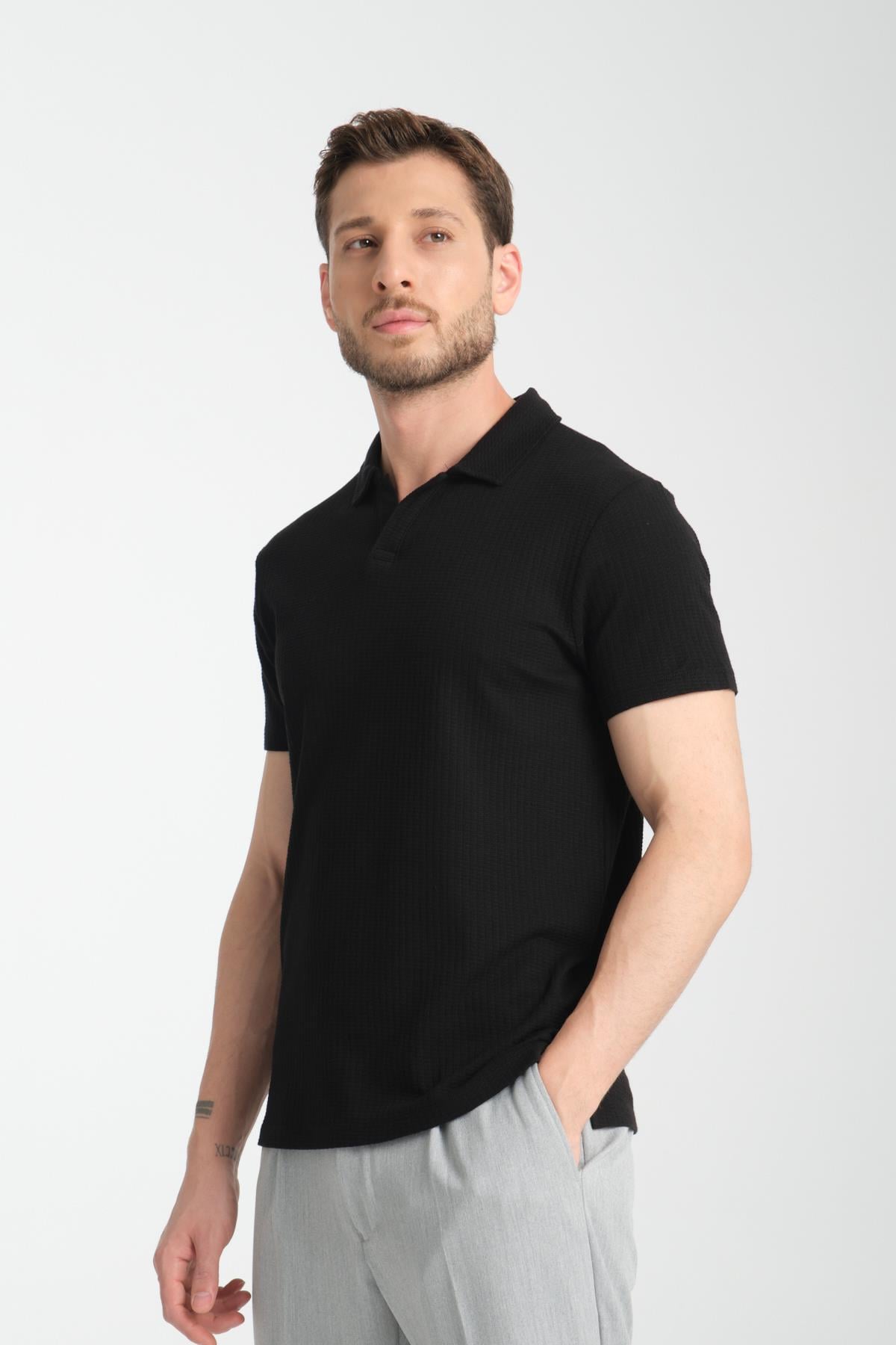 Waffle Erkek Regular Fit Polo Yaka T-Shirt 100% Pamuk POLOYAKA