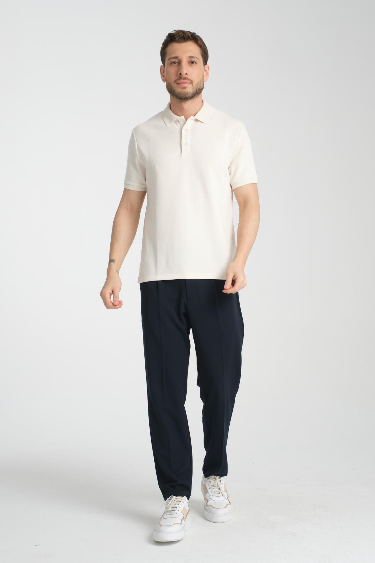 Waffle Erkek Regular Fit Polo Yaka T-Shirt 100% Pamuk POLOYAKA-DÜĞMELİ