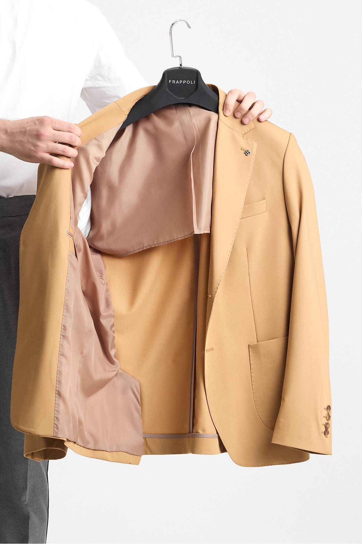 Wilson Erkek Camel Pamuk Karışımlı Serin Tutan Yazlık Kumaş Slim Fit Yarım Astarlı Spor Blazer Ceket