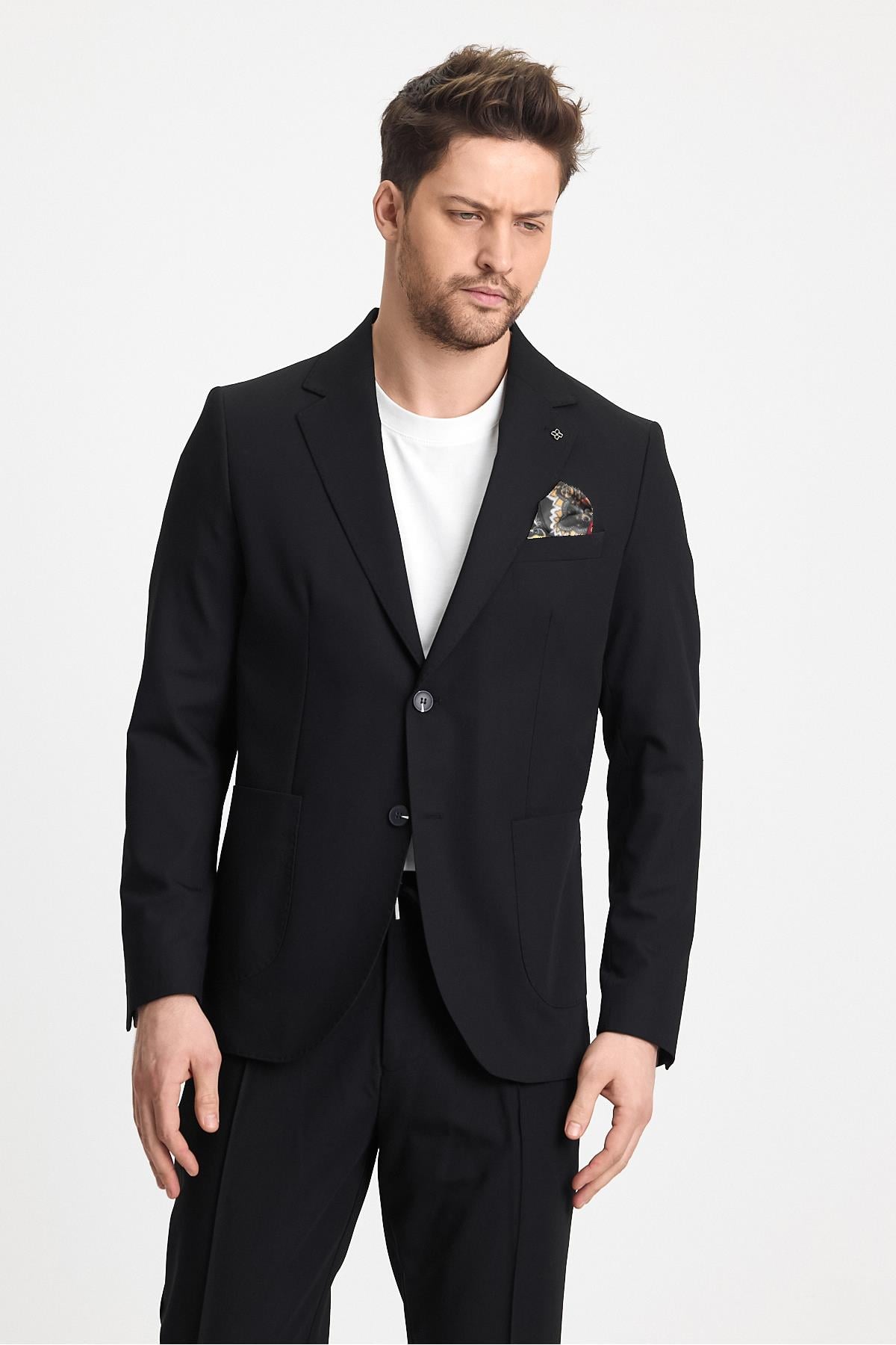 Wilson Erkek Siyah Pamuk Karışımlı  Yazlık Serin Tutan Kumaş  Slim Fit  2'li Takım Elbise