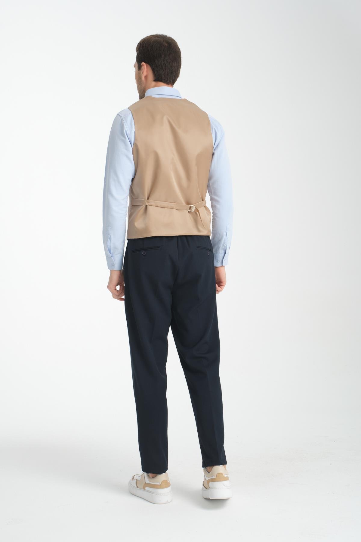 Yakalı Basic Kruvaze V Yaka Slim Fit Yelek