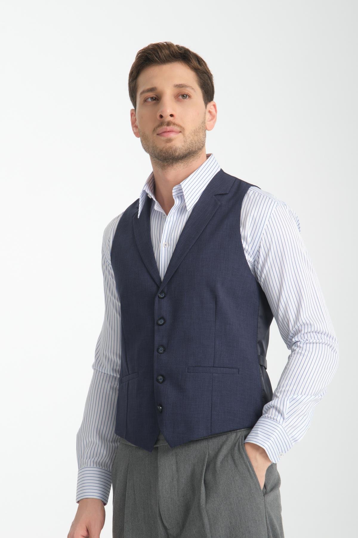 Yakalı Basic V Yaka Slim Fit Yelek