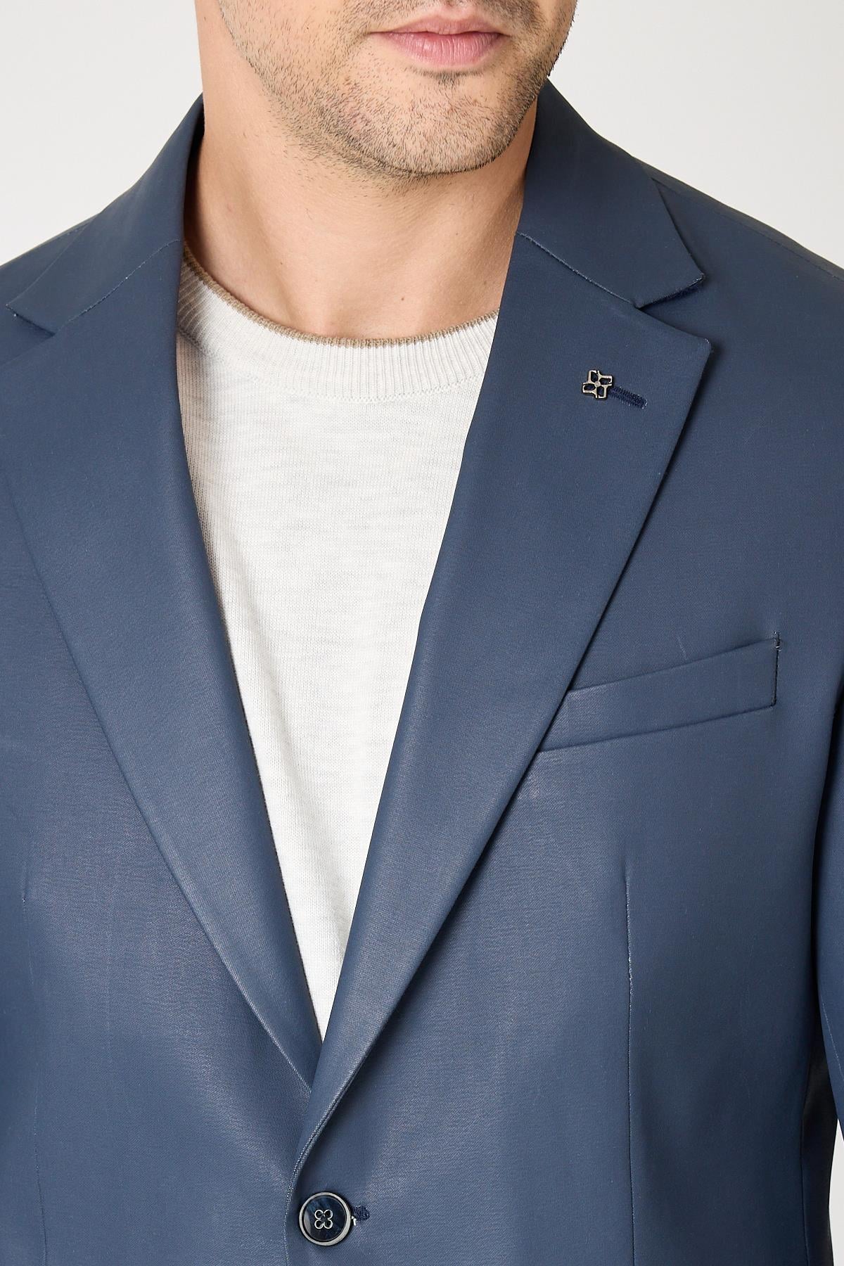 Yolix Erkek Antrasit Denim Görünümlü Spor Blazer Ceket