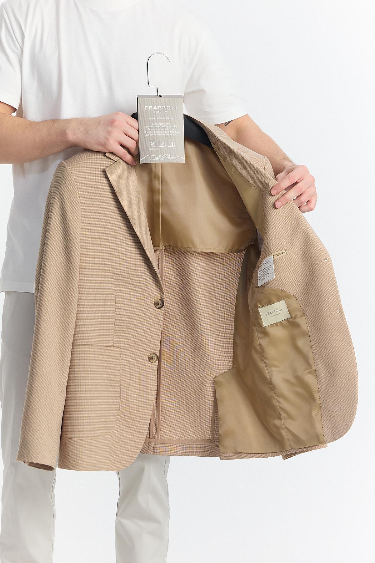 Zenova Erkek Camel Yarım Astarlı Torba Cepli İlkbahar-Yaz Spor Blazer Ceket