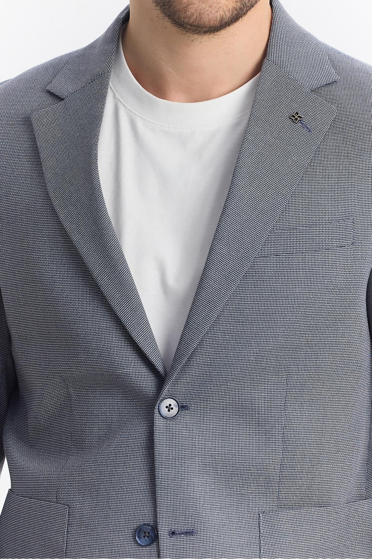 Zenova Erkek Navy Yarım Astarlı Torba Cepli İlkbahar-Yaz Spor Blazer Ceket
