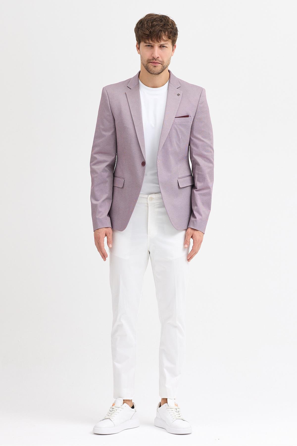 Zoilo Erkek Bordo Poliviskon Kumaşlı Dirsekli Slim Fit Spor Blazer Ceket