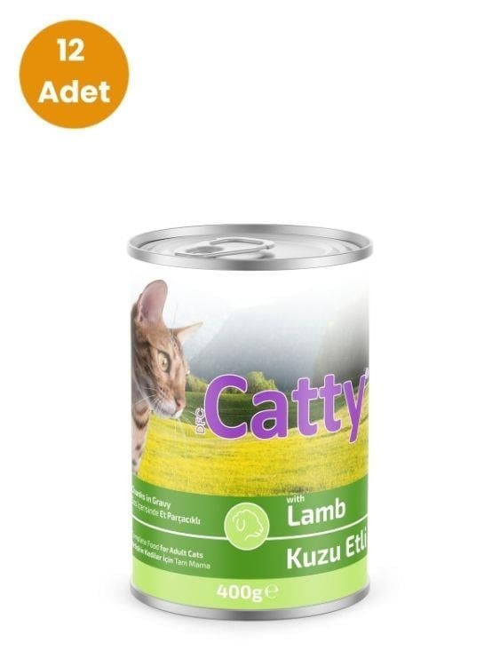 Catty Kuzu Etli Parça Etli Sos İçinde Yetişkin Kedi Konservesi 400 gr x 12 Adet