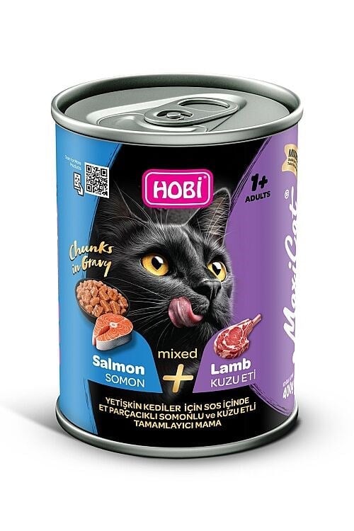 Hobi MaxiCat Mixed Somon ve Kuzu Etli Parça Etli Yetişkin Kedi Konservesi 400 Gr