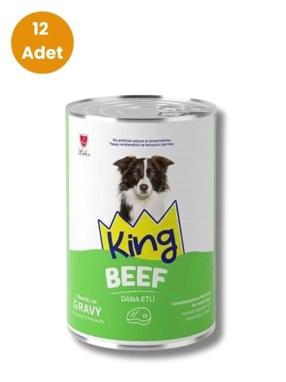 King Sos İçerisinde Et Parçacıklı Dana Etli Köpek Konservesi 400 gr (12 Adet)