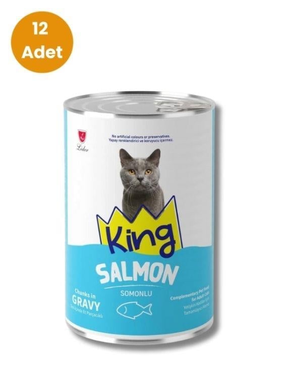 King Sos İçerisinde Et Parçacıklı Somonlu Kedi Konservesi 400 gr (12 Adet)
