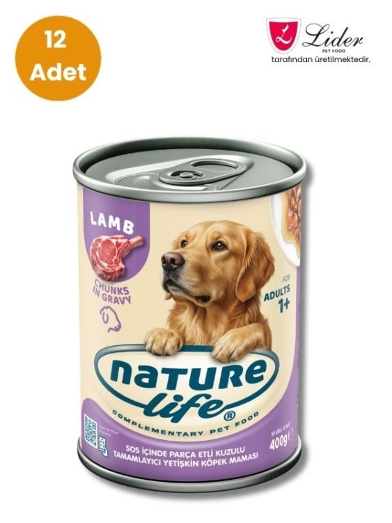 Naturelife Kuzulu Sos İçinde Parça Etli Yetişkin Köpek Konservesi 400 Gr x 12 Adet