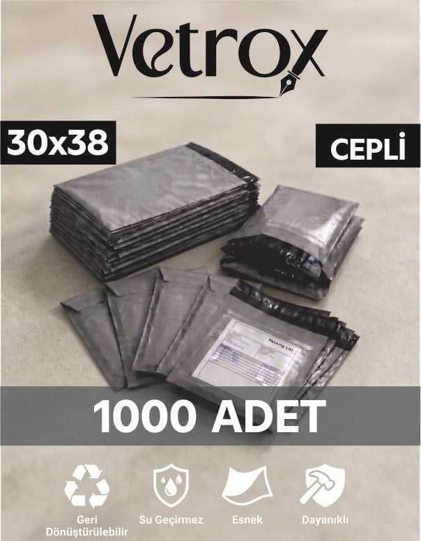 Vetrox 30x38 cm Cepli Kargo Poşeti - 1000 Adet