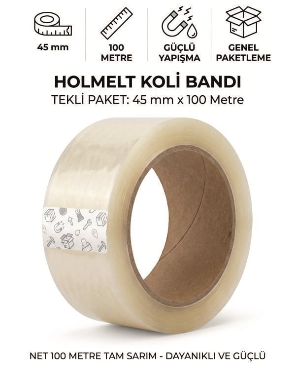 Vetrox Hotmelt Koli Bandı 45 mm x 100 Metre Tam Sarım - 1 Adet