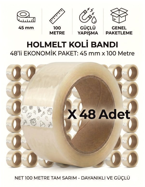 Vetrox Hotmelt Koli Bandı 45 mm x 100 Metre Tam Sarım - 48 Adet