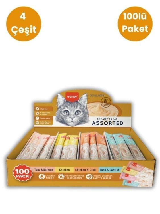 Wanpy 4 Çeşit Karışık Krema Kedi Ödülü 100 x 14 Gr